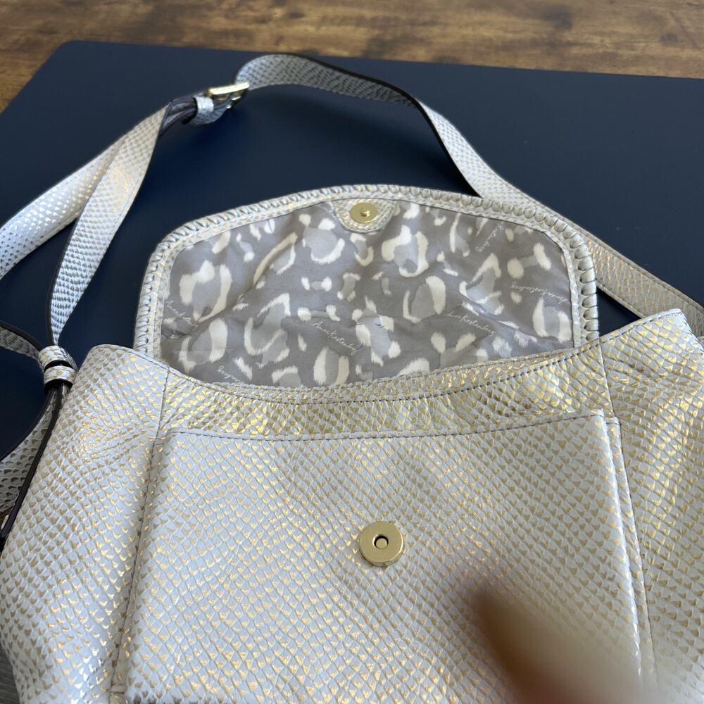 Aimee Kestenberg All For Love Leather Cream & Gold Python Crossbody Bottom Studs